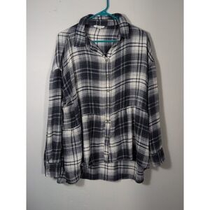 American Eagle Blue Plaid Soft Button Up Peplum Babydoll Top‎ Small Oversized